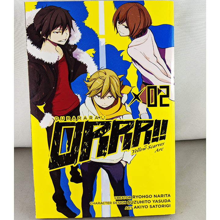 Front cover of Durarara!! Yellow Scarves Arc Volume 2. Manga by Ryohgo Narita, Suzuhito Yasuda and Akiyo Satorigi