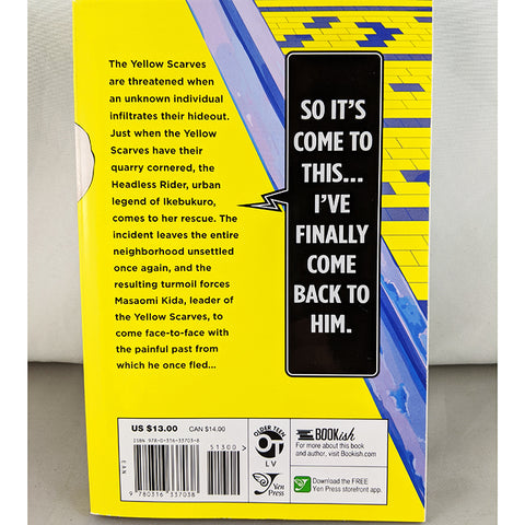 Back cover of Durarara!! Yellow Scarves Arc Volume 2. Manga by Ryohgo Narita, Suzuhito Yasuda and Akiyo Satorigi