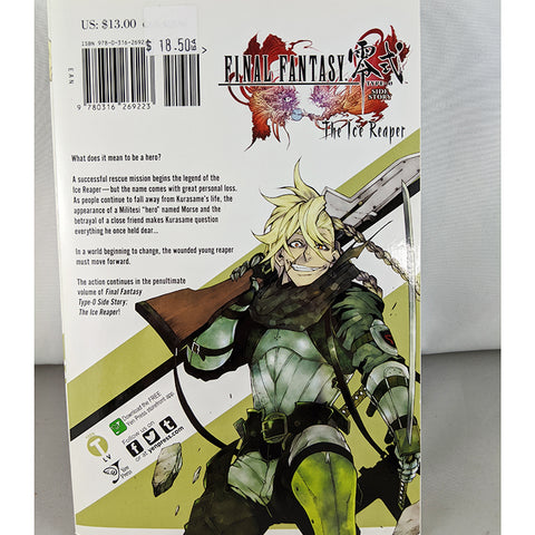 Back cover of Final Fantasy Type-0: Side Story The Ice Reaper Volume 4. Manga by Takatoshi Shiozawa and Tetsuya Nomura