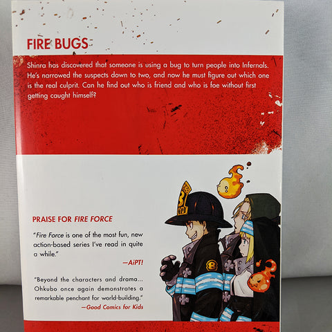 Back cover of Fire Force Volume 4. From the creator of Soul Eater. By Atsushi Ohkubo. 