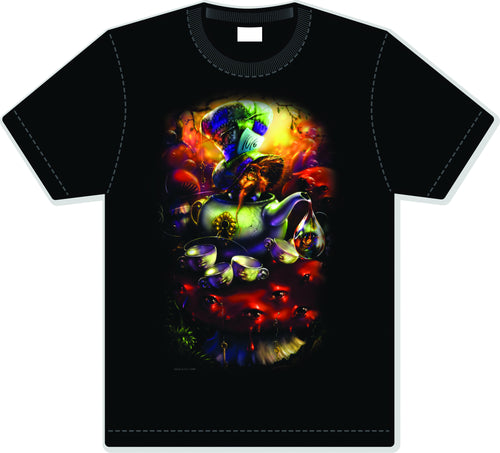 Down The Rabbit Hole Mad Hatter Black T-Shirt Large 