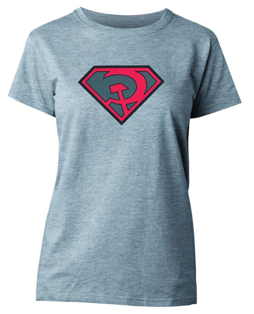 Superman Red Sun Symbol Women Grey T-Shirt Large