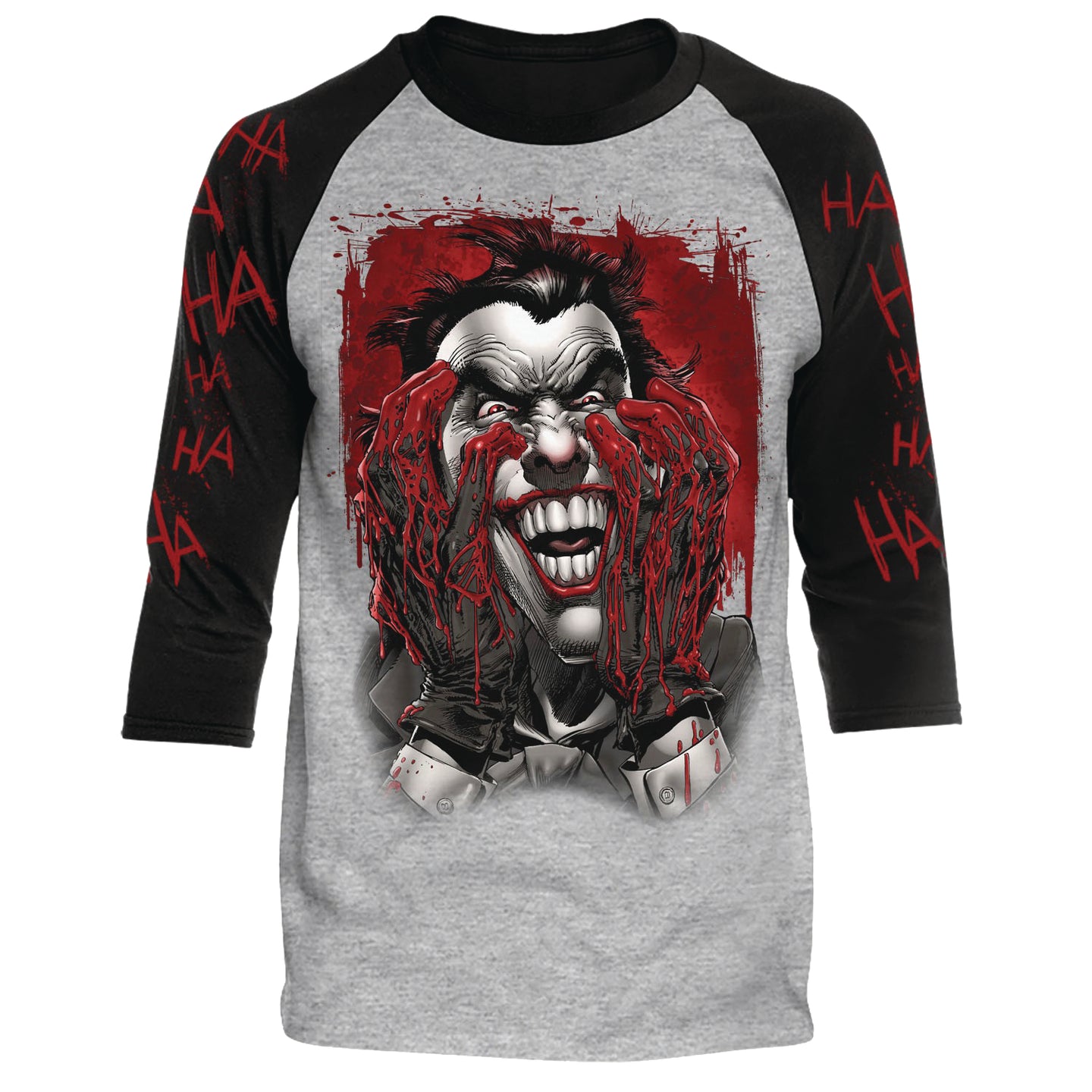 DC Batman Blood On Hands Heather/Black Raglan Adult XL 