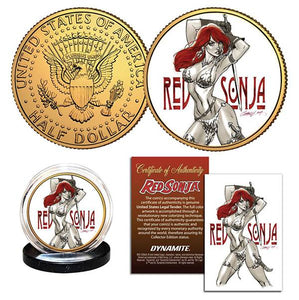 Red Sonja Campbell Collectible Half Dollar Coin 24K Gold Plated in Coin Capsule