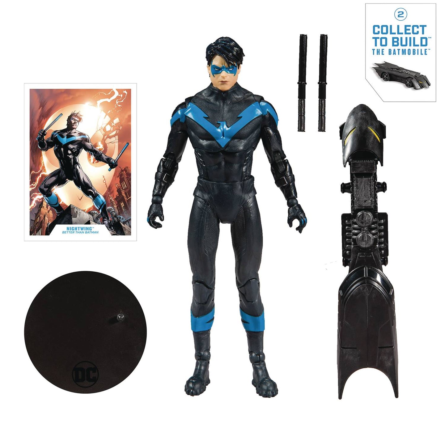 DC Multiverse Nightwing 7 Inch Scale Action Figure with Part #2 Build-A Rebirth-Batmobile