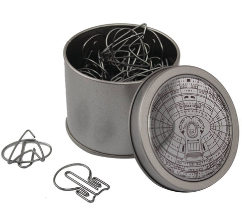 Star Trek TNG 40 Piece Paper Clip Set In Tin with 20 NCC-1701-D and 20 Starfleet Insignia Paper Clips