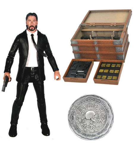 John Wick Deluxe 7 Inch Action Figure Set. Keanu Reeves Action Figure with accessories