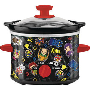 Marvel X-Men 2 Quart Slow Cooker Featuring kawaii versions of Wolverine, Storm, Professor X and Beast with removable stoneware insert