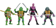 TMNT Teenage Mutant Ninja Turtles Series 1 7 inch action figures: Donatello, Leonardo, Foot soldier and slash.